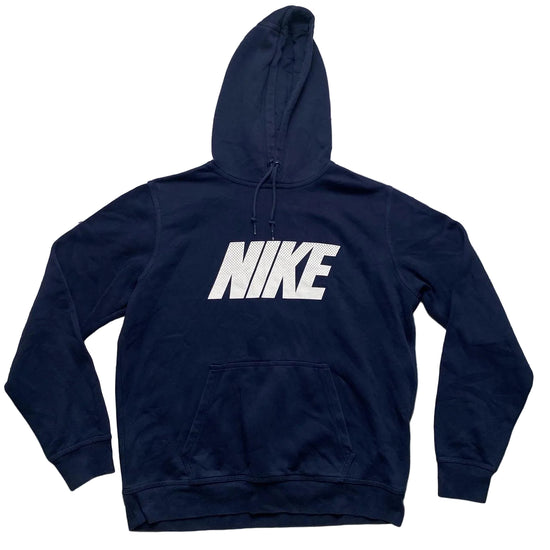 Nike Club Spellout Navy and White Hoodie (L)