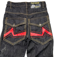 Count Money Vintage Y2K Indigo Big Gold Stitch Jeans Red Faux Leather Swoosh (30W)