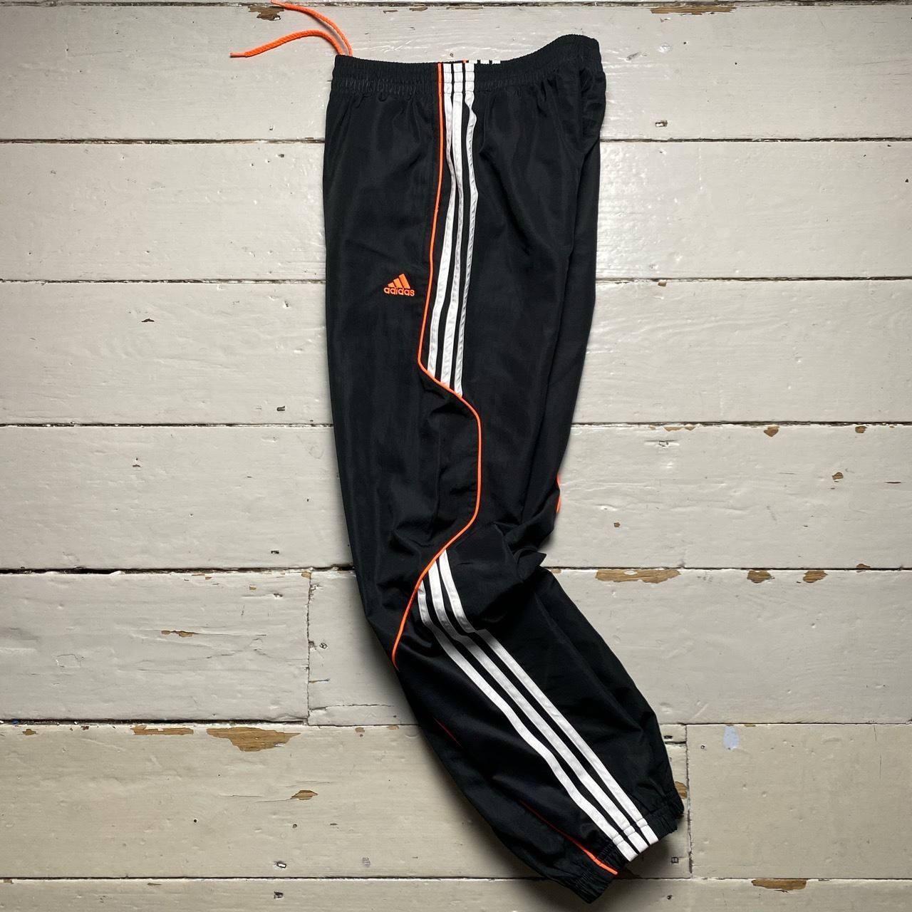 Adidas Vintage Shell Trackpant Bottoms Black White 3 Stripe and Orange