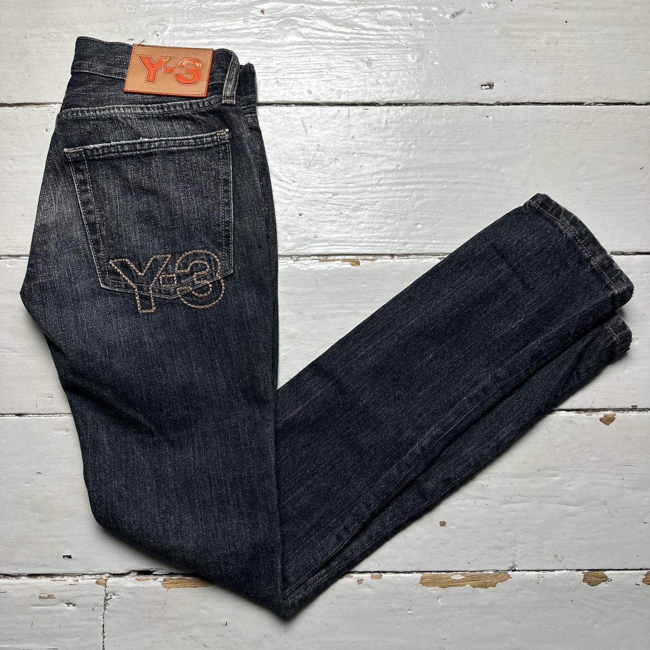 Y-3 Yohji Yamamoto Womens Grey Denim Jeans Brown Stitch