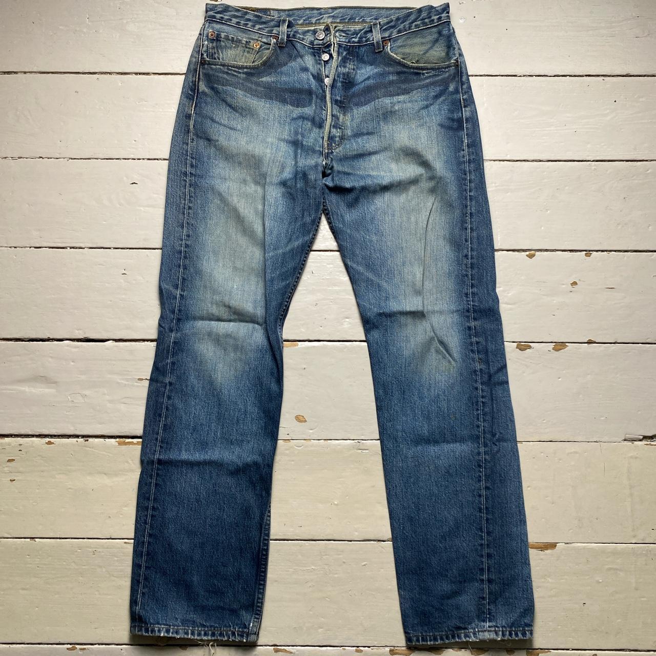 Levis 501 Distressed Stonewash Blue Baggy Jeans