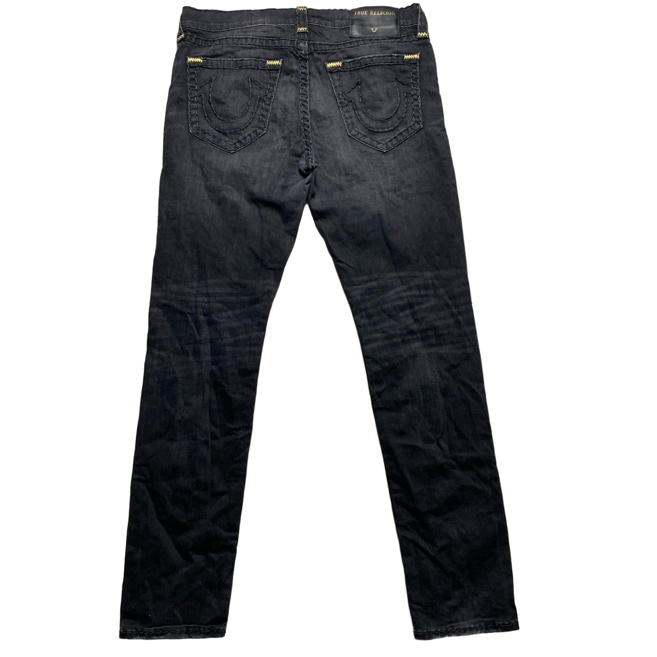 True Religion Geno Black and Gold Big Stitch Jeans (34W)