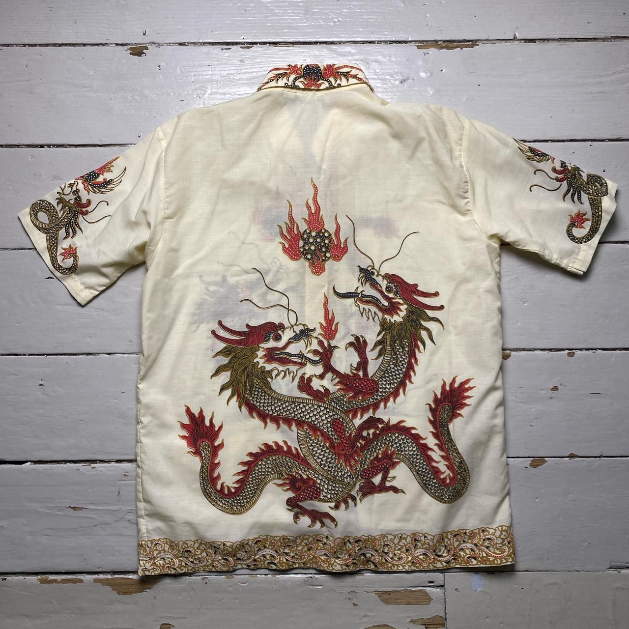 Dragon Cream Red and Yellow Silk Y2k 90’s Shirt