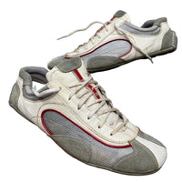 Prada Leather White Grey and Red Driving Loafer Shoes (UK 10.5)