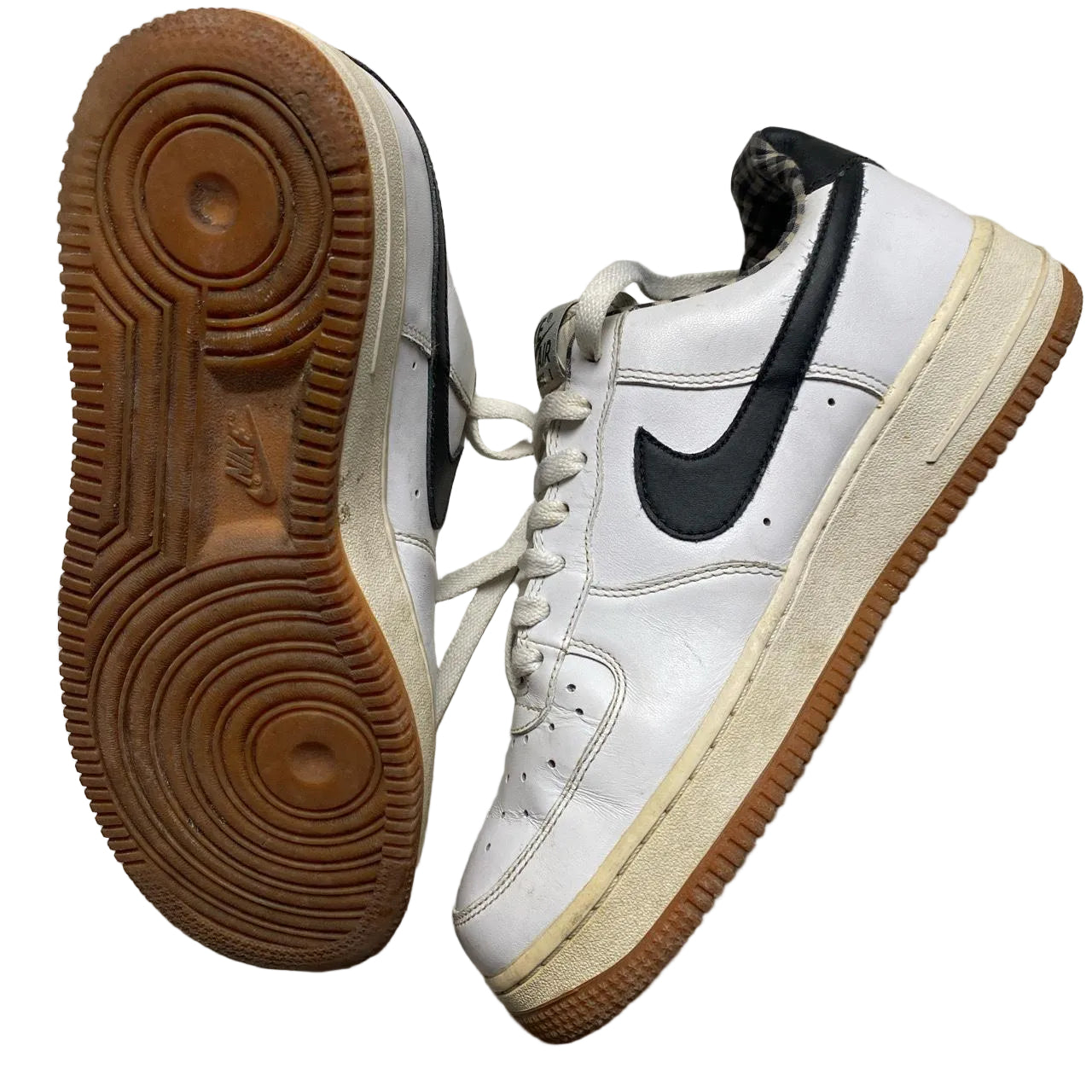 Nike Air Force 1 White and Black Gum Sole Checkered Interior (UK 6)