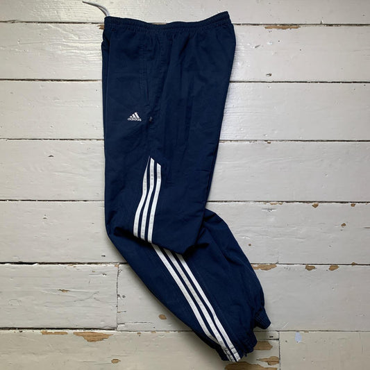 Adidas Navy and White Shell Trackpant Bottoms