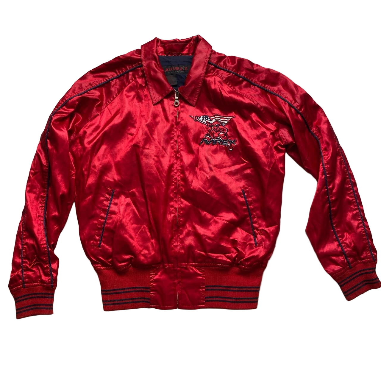 Avirex Vintage Red Satin Bomber Jacket (M)