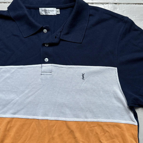 Yves Saint Laurent Multi Colour Navy White and Orange Vintage Polo Shirt (2XL)