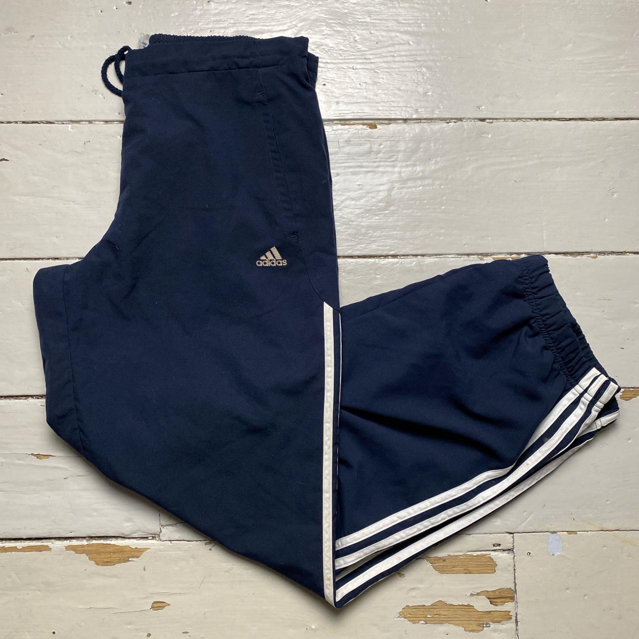 Adidas Navy and White Baggy Shell Track Pant Bottoms