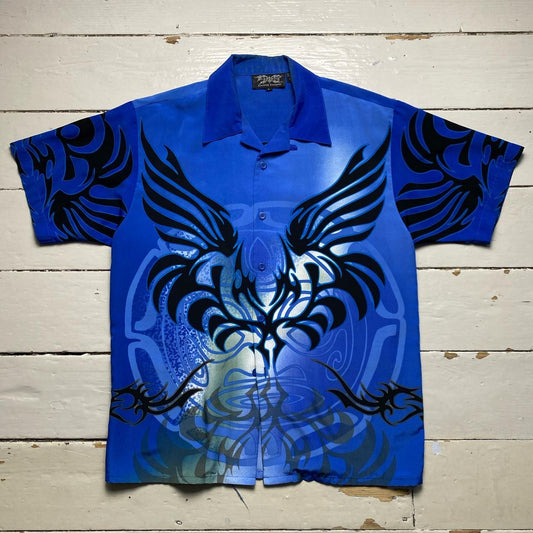 Dragonfly Vintage y2k Blue and Black Silk Shirt