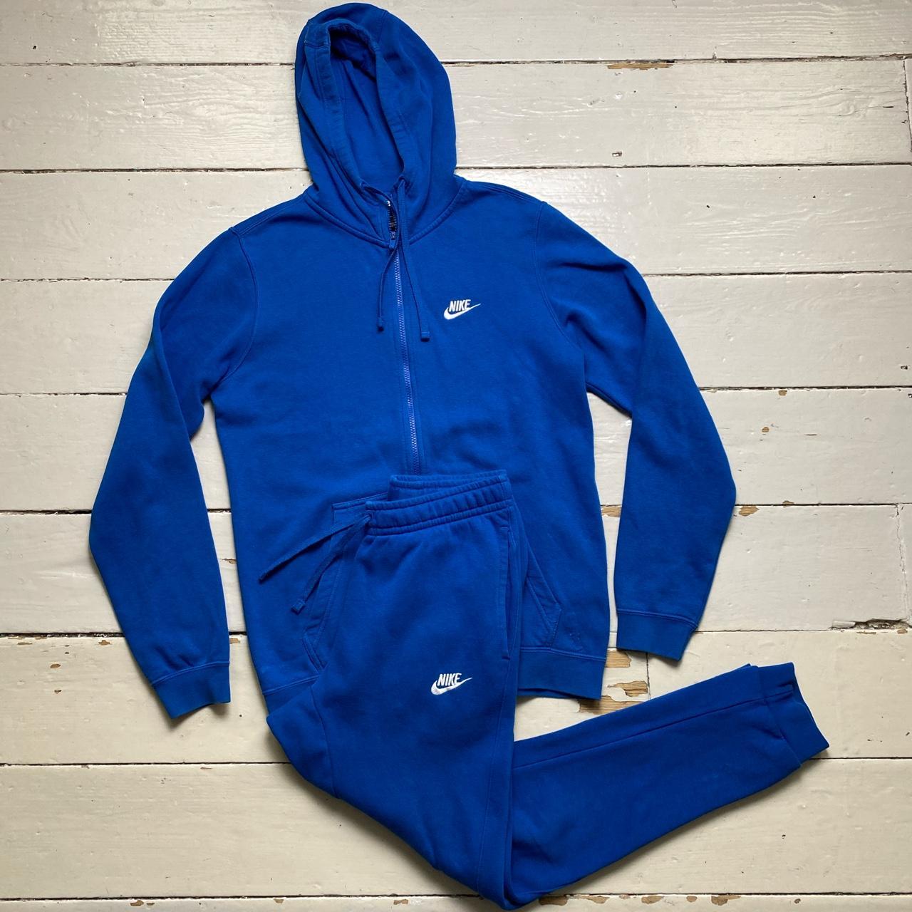 Nike Swoosh Blue and White Hoodie and Joggers Full Tracksuit