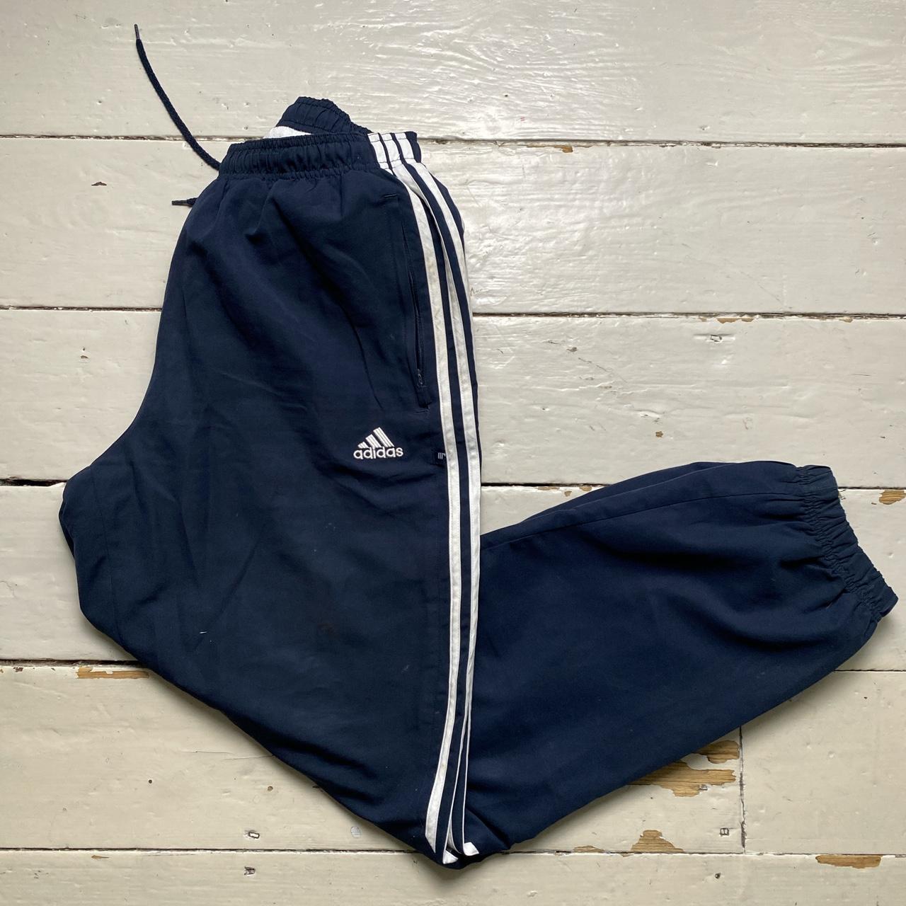 Adidas Navy and White Shell Track Pant Bottoms