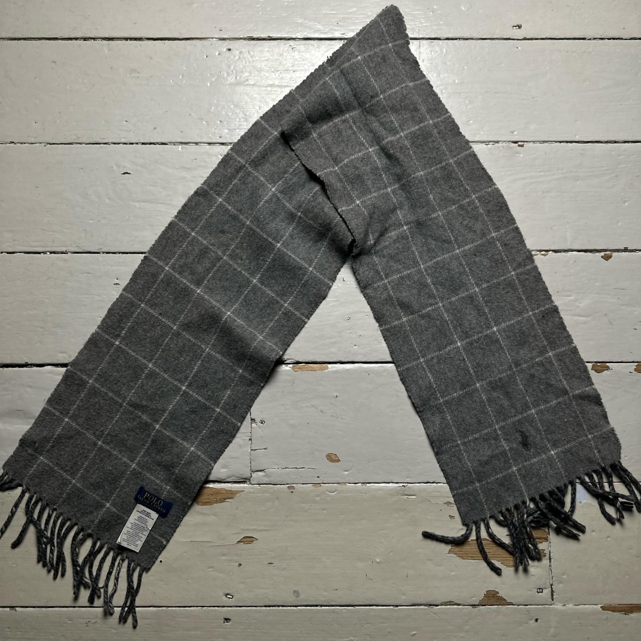 Ralph Lauren Polo Vintage Grey Checked Wool Scarf