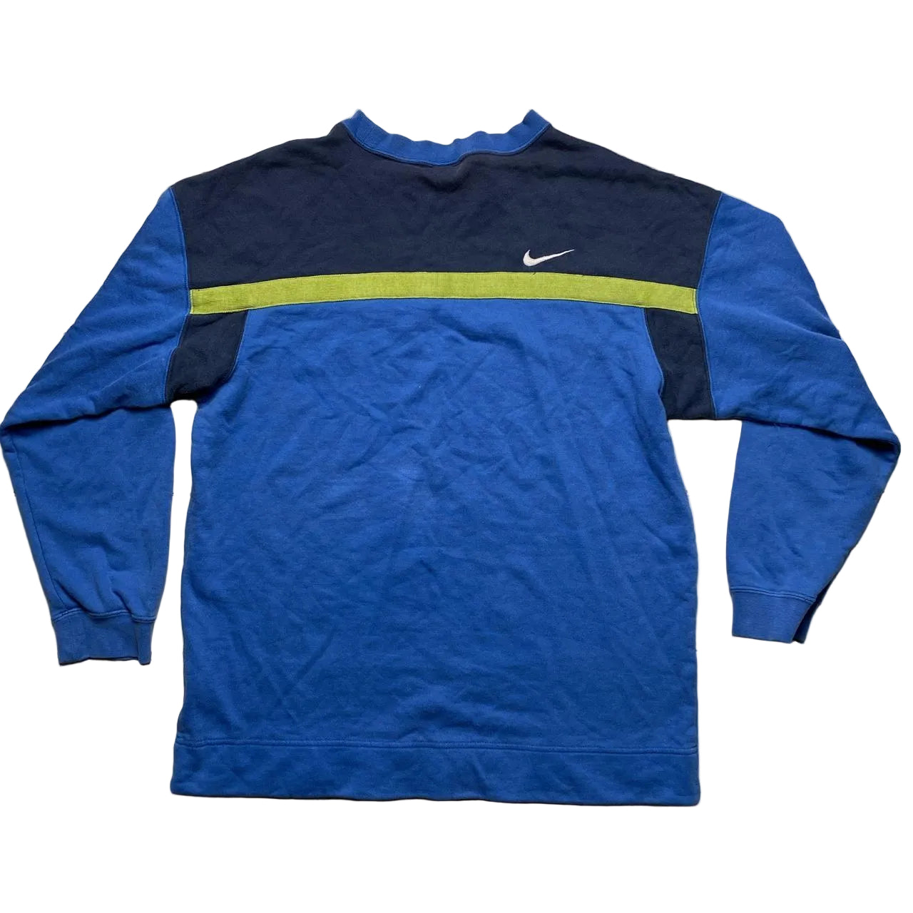 Nike Vintage 90’s Blue Navy White and Green Swoosh Jumper (S)