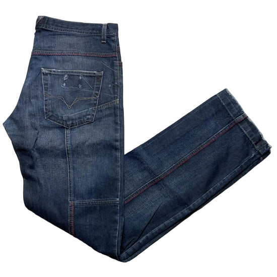 Versace VJC Vintage Dark Navy Red Stitch Baggy Jeans (34W)