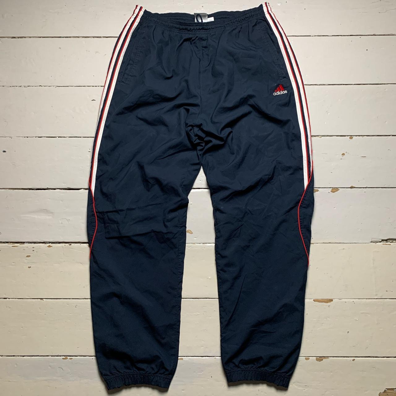 Adidas Baggy Vintage Shell Track Pant Bottoms Navy White and Red