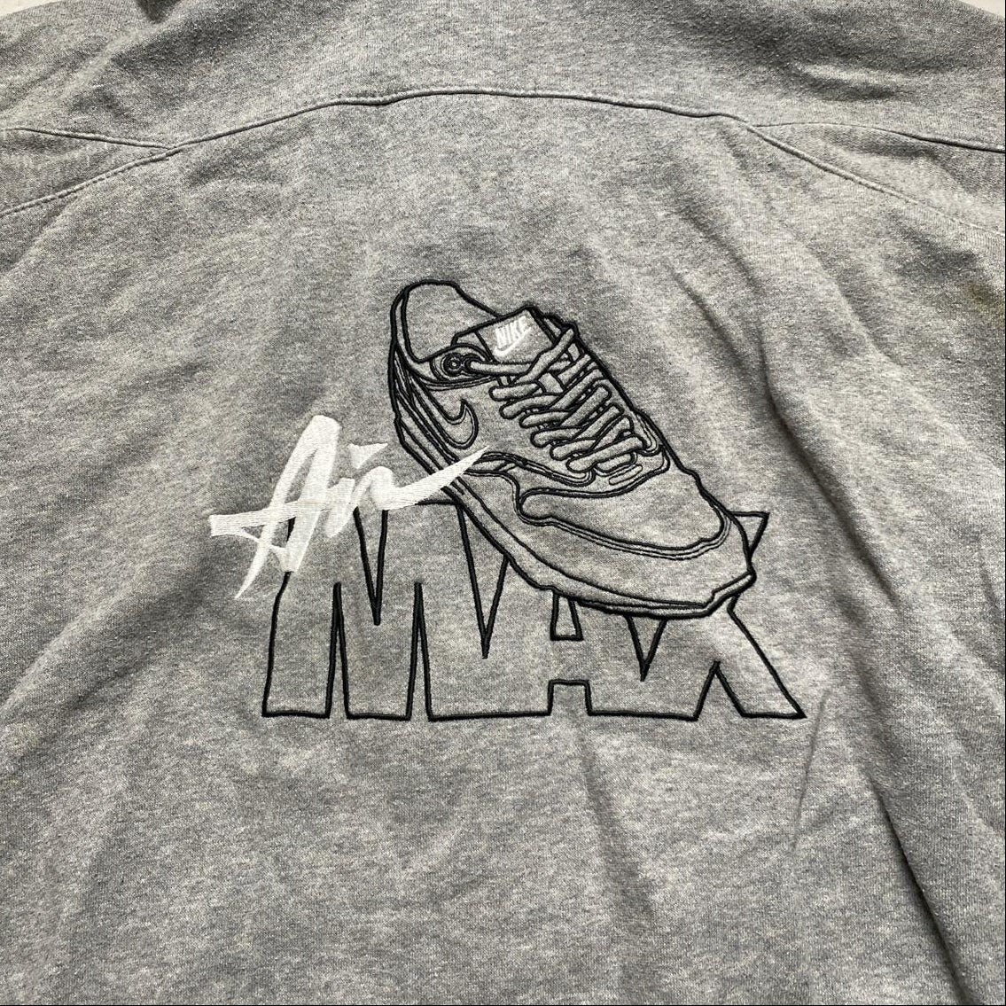 Nike Air Max Vintage Grey Black and White Embroidery Hoodie (XS)