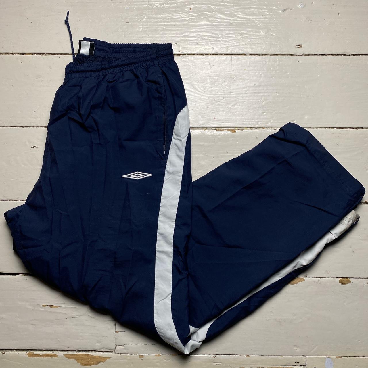 Umbro Vintage Navy and White Baggy Shell Track Pant Bottom