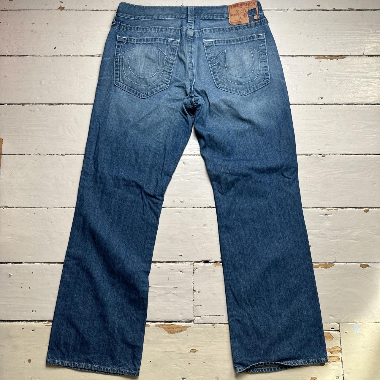 True Religion Bobby Baggy Blue White Stitch Jeans