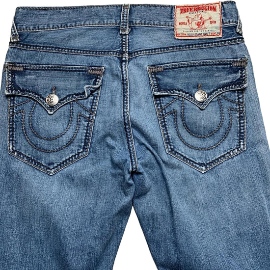 True Religion Billy Giant Big T Big Grey Stitch and Blue Jeans (33W)