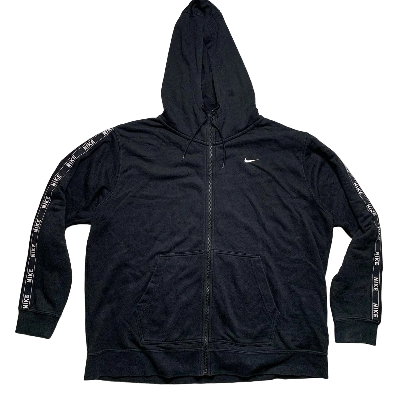 Nike Black and White Swoosh Tape Repeat Logo Hoodie (XL)