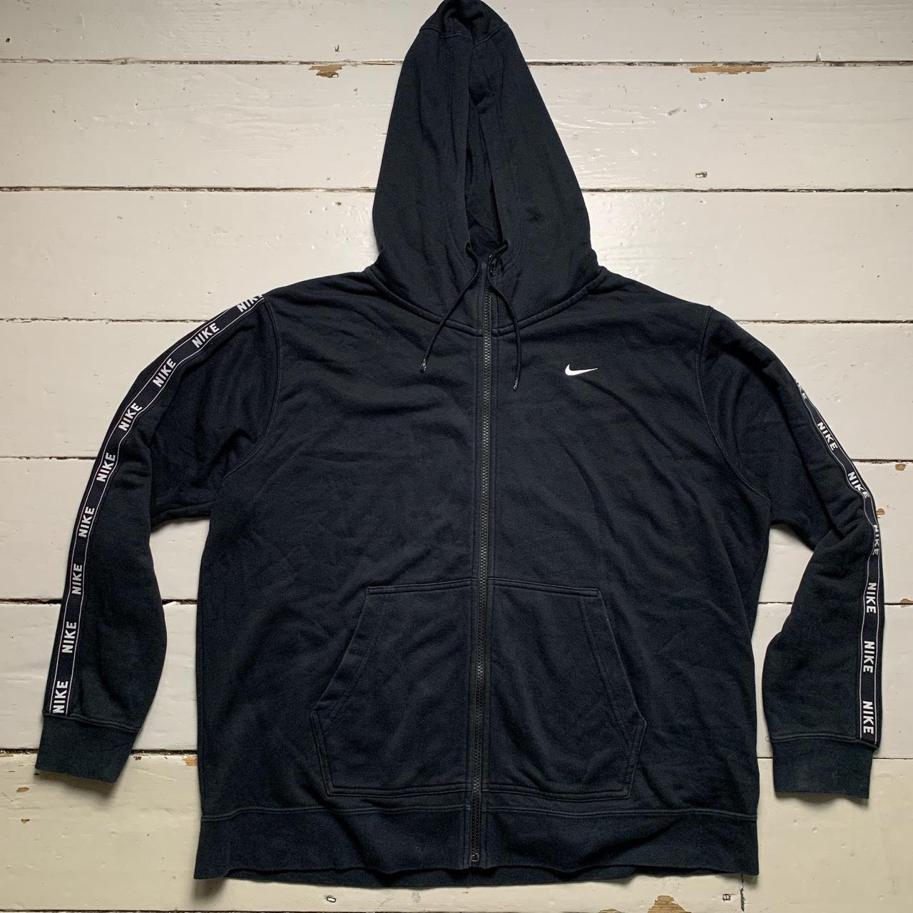 Nike Black and White Swoosh Tape Repeat Logo Hoodie