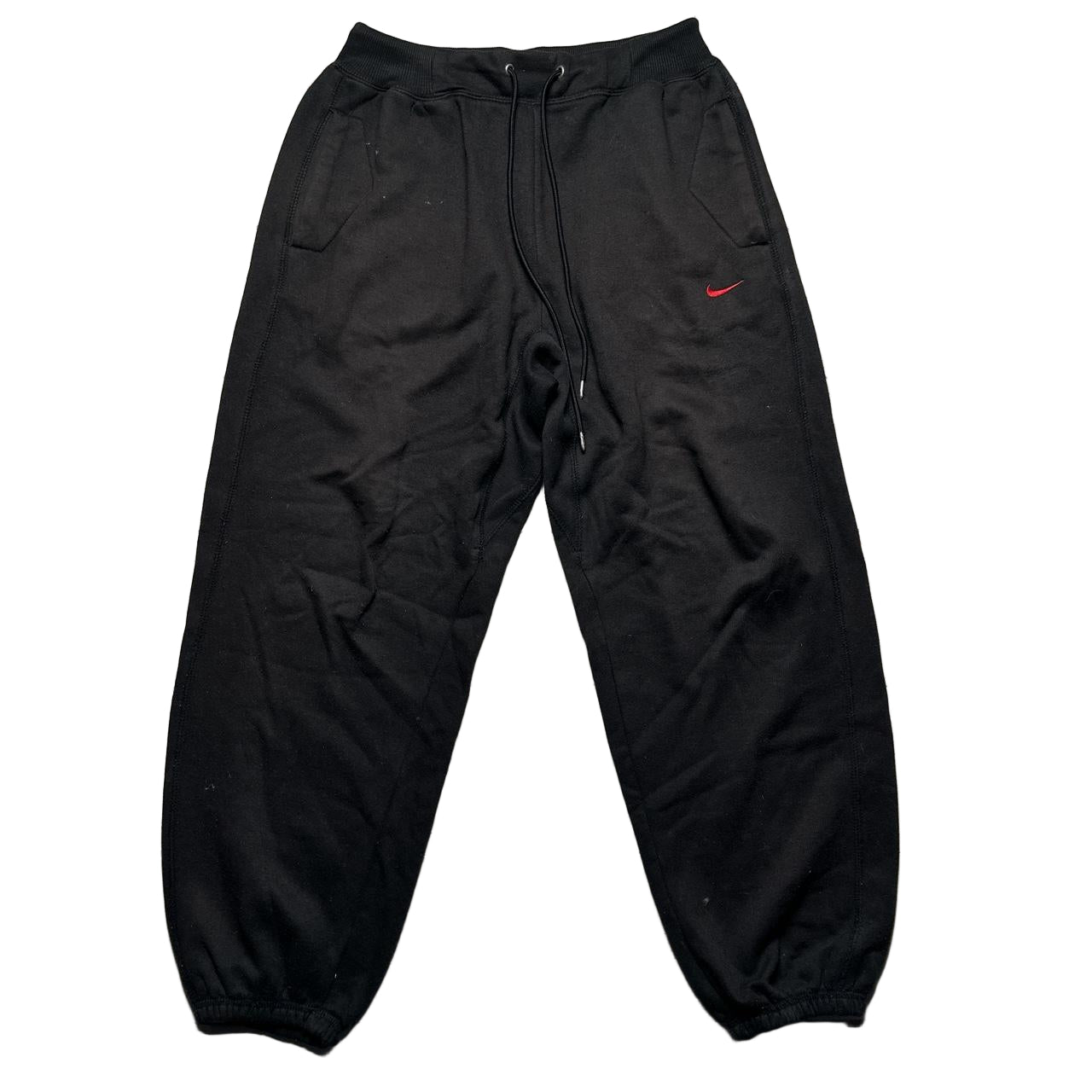 Nike Vintage Black and Red Swoosh Baggy Joggers (M)