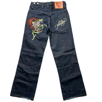 Ed Hardy Vintage Embroidered Skeleton Horse Baggy Jeans (32W)