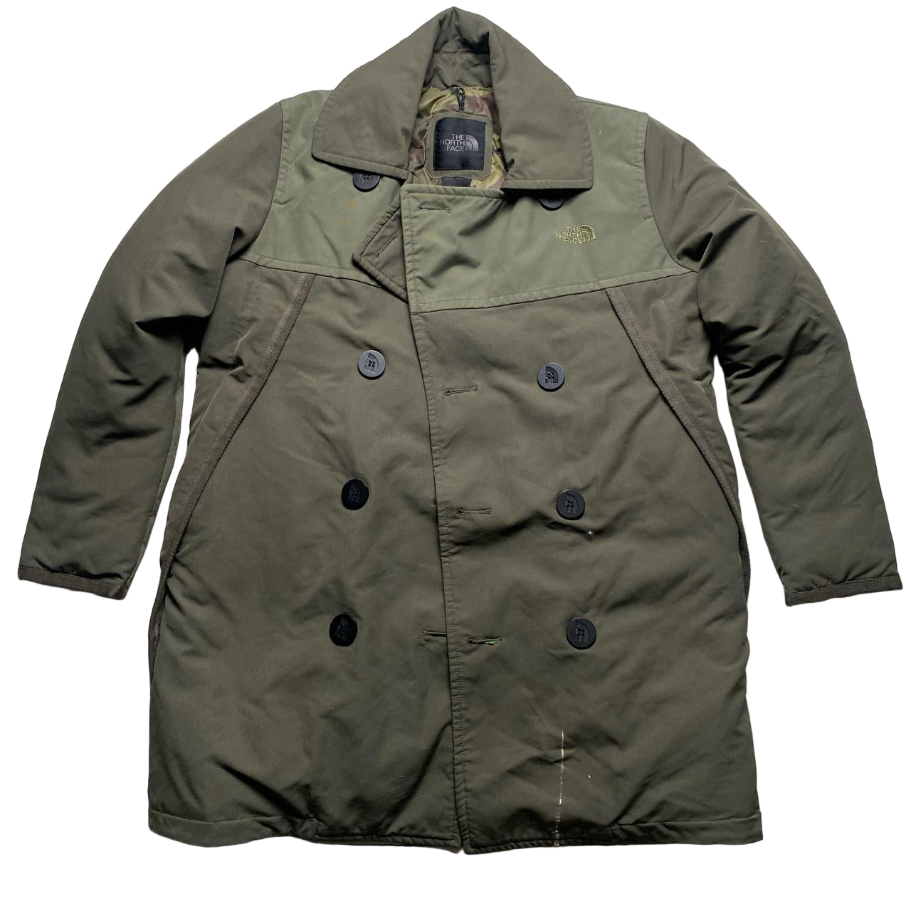 The North Face Windwall Khaki Green Camo Puffer Trench Coat (M)