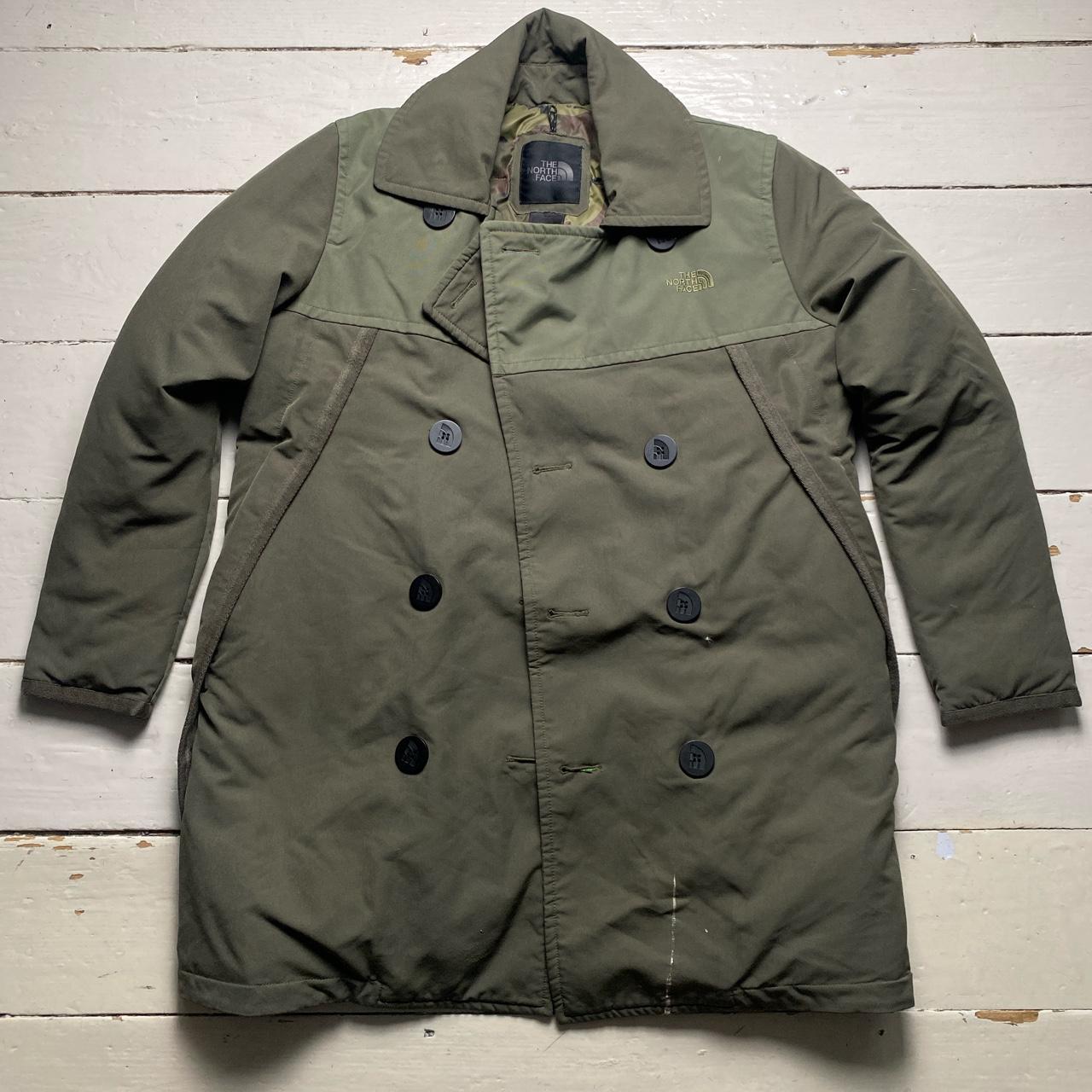 The North Face Windwall Khaki Green Camo Puffer Trench Coat