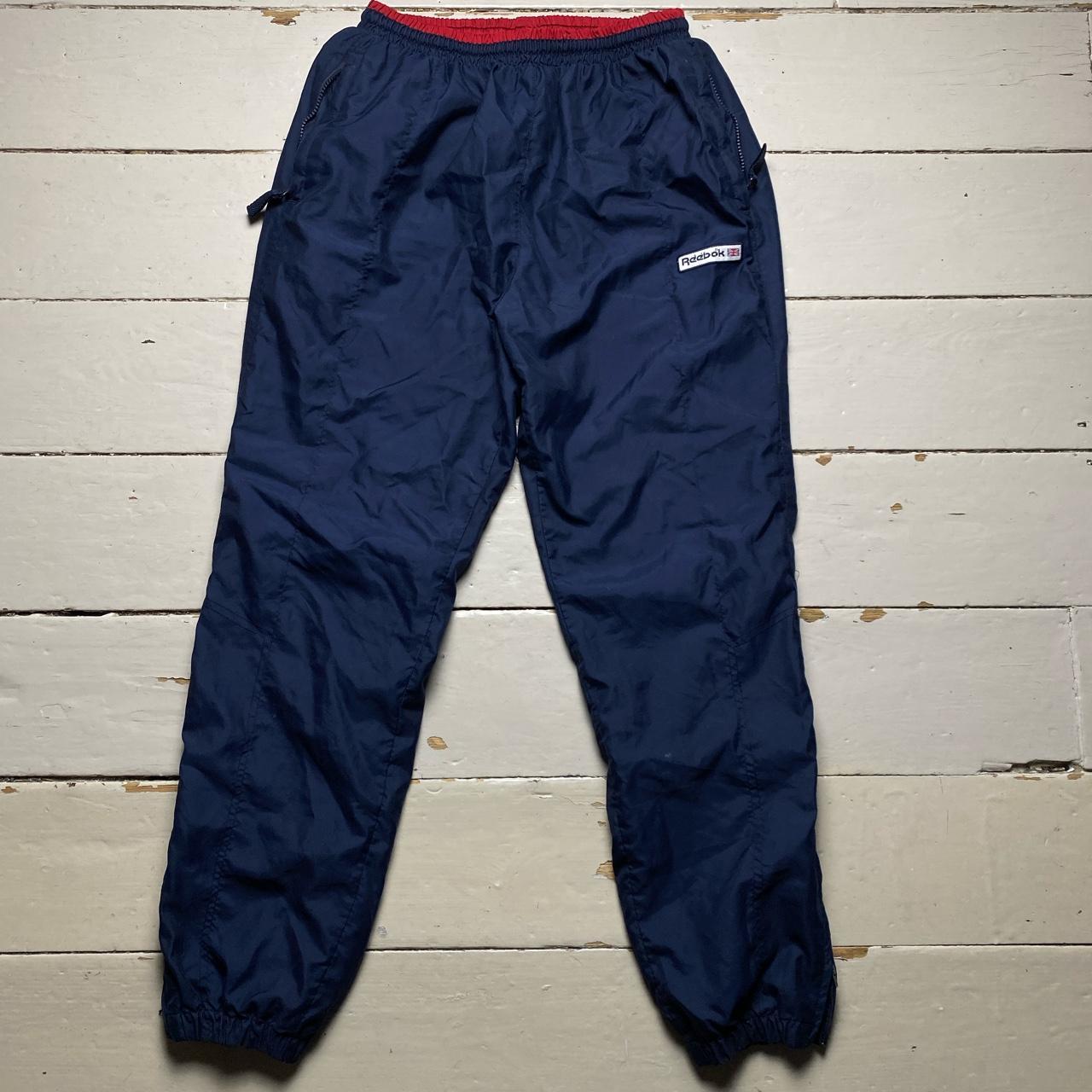 Reebok Vintage Navy and Red Shell Baggy Track Pant Bottoms