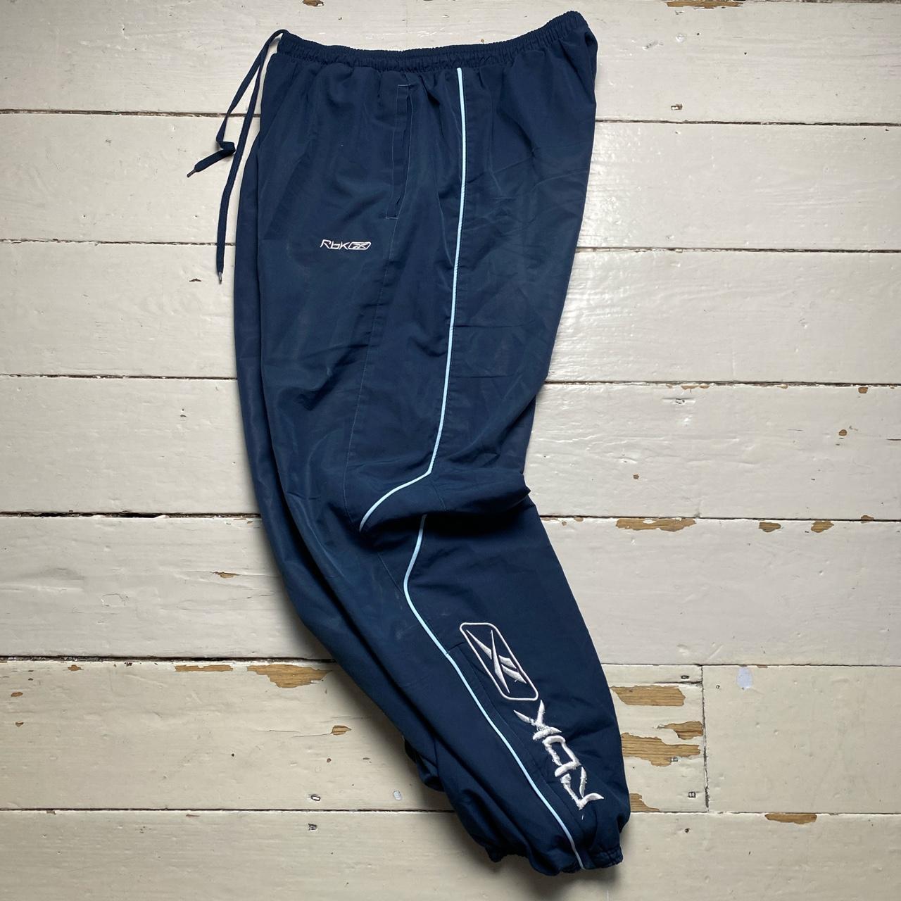 Reebok Vintage Baggy Shell Track Pant Bottoms Navy and Baby Blue