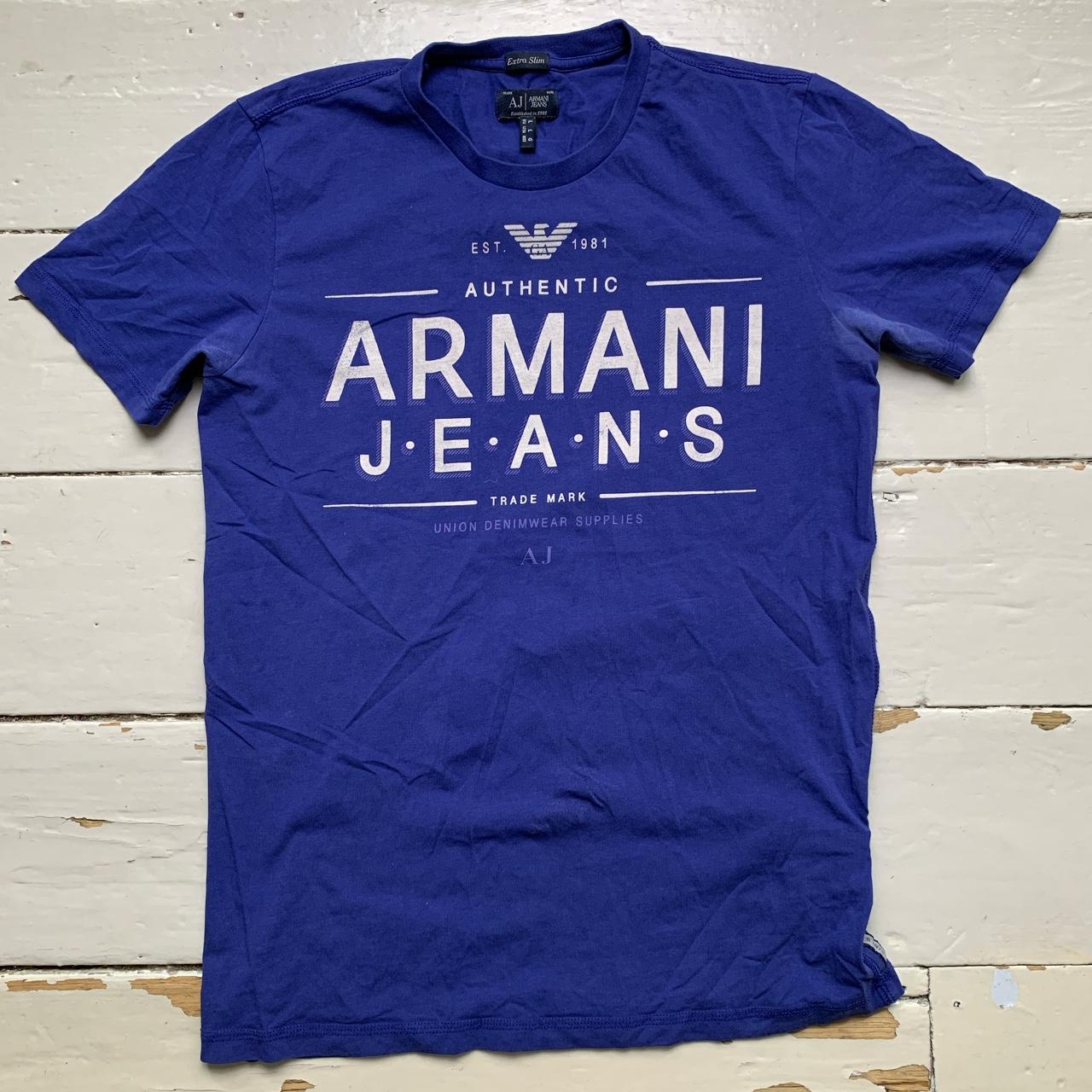 Armani Jeans Blue and White Extra Slim Tight Fit T Shirt