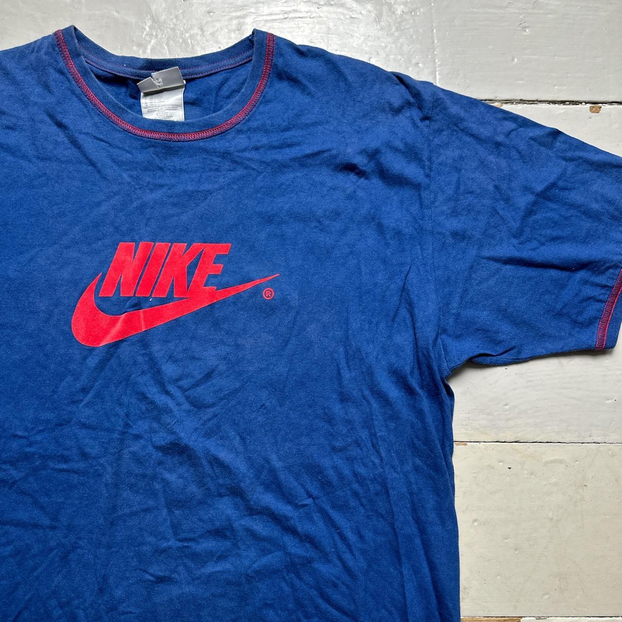 Nike Vintage Big Swoosh T Shirt Blue and Red