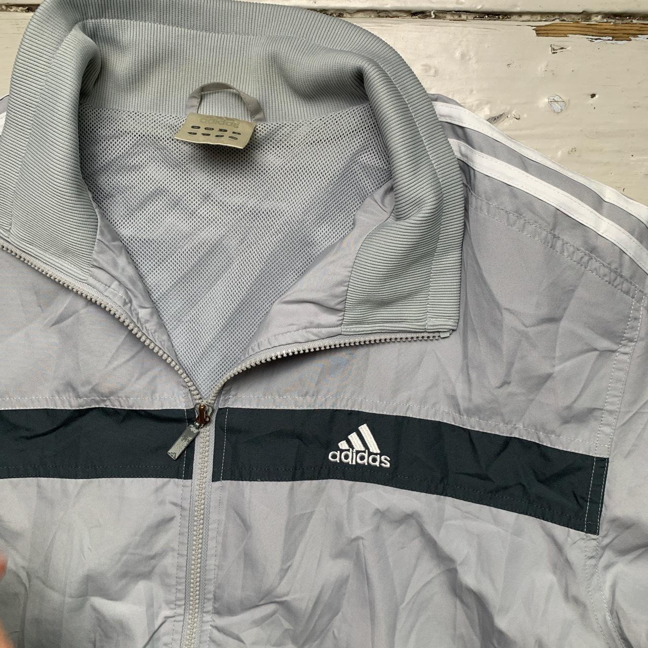 Adidas Vintage Silver Grey and White Shell Tracksuit Jacket