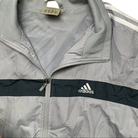 Adidas Vintage Silver Grey and White Shell Tracksuit Jacket (L)