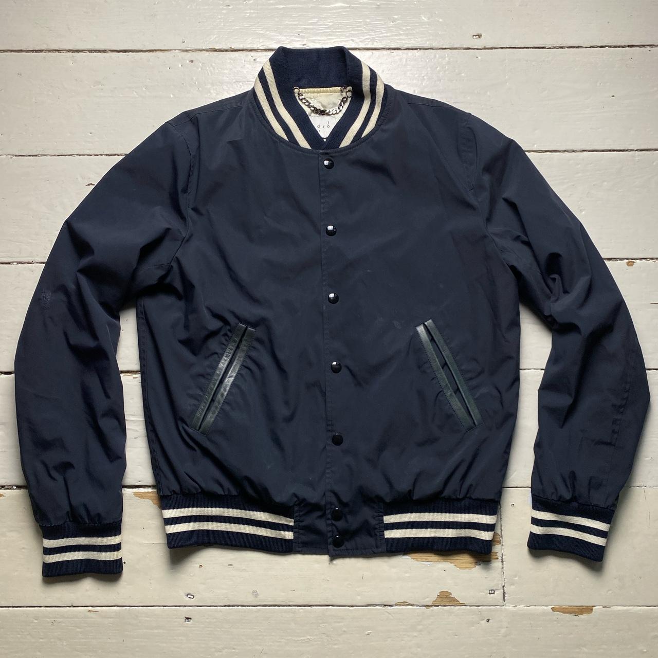 Sandro Navy and White Bomber Jacket