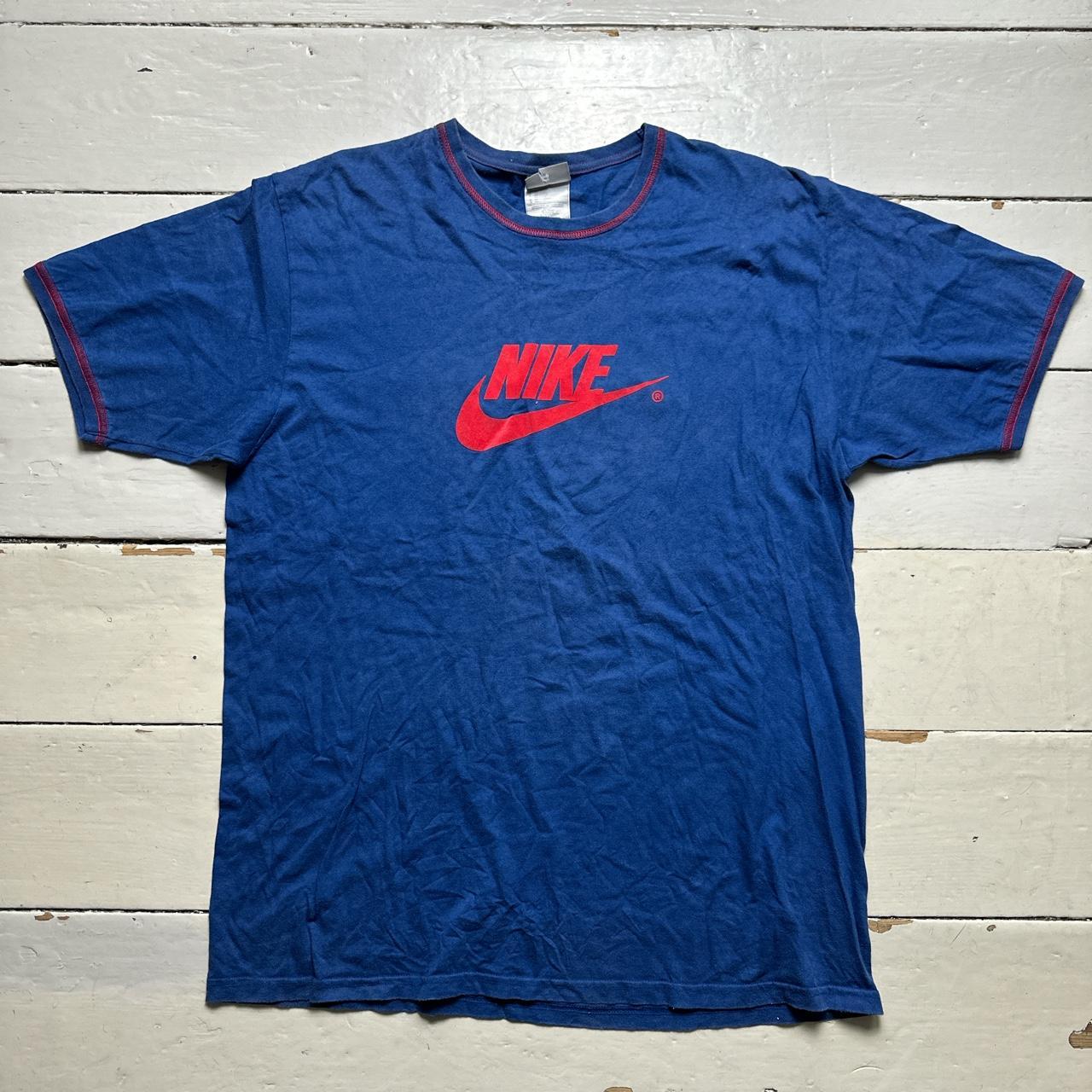 Nike Vintage Big Swoosh T Shirt Blue and Red