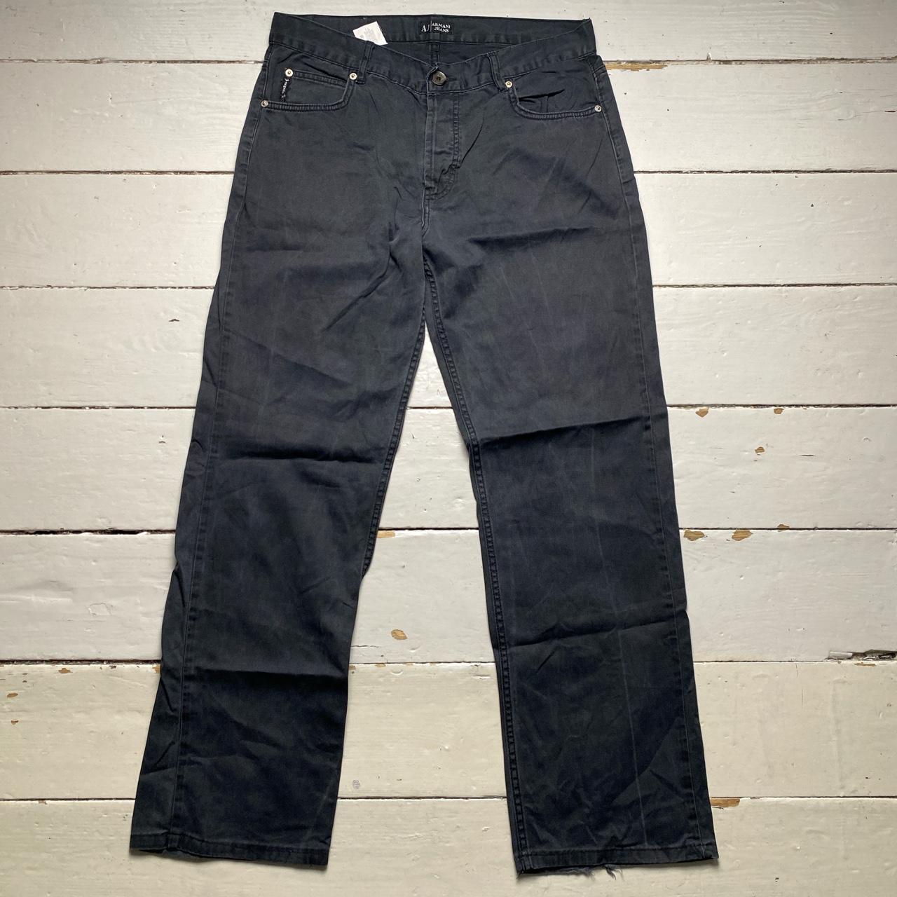 Armani Vintage Baggy Black and Silver Jean Trousers