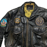 Vintage Leather Fighter Plane Pilot Brown Jacket (L)