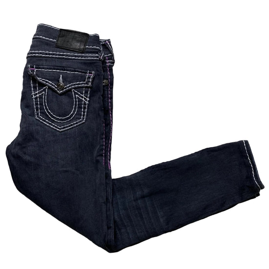 True Religion Casey Womens Grey Big Pink and White Stitch Jeans (27W)
