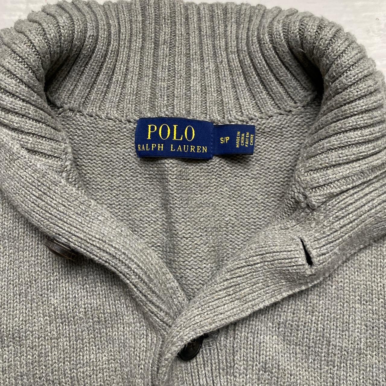 Polo Ralph Lauren Grey and Navy Button Quarter Knitted Jumper