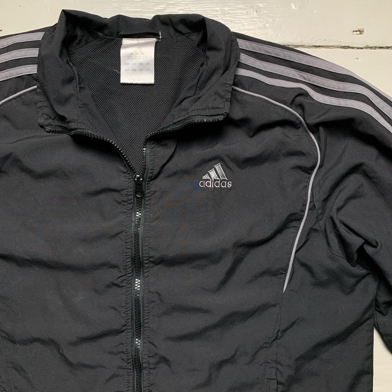 Adidas Black and Grey Stripe Vintage Shell Tracksuit Jacket