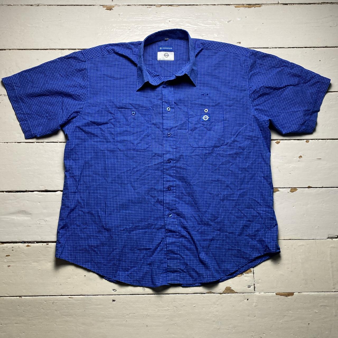 London Underground Vintage 90’s Blue and White Grid Short Sleeve Shirt