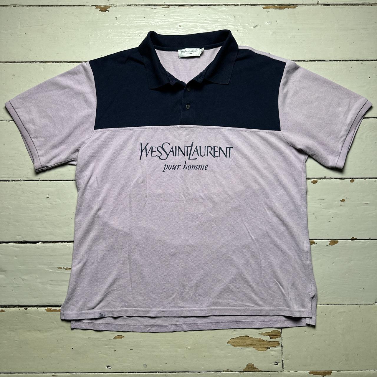 YSL Yves Saint Laurent Vintage Lavender Purple and Navy Polo Shirt