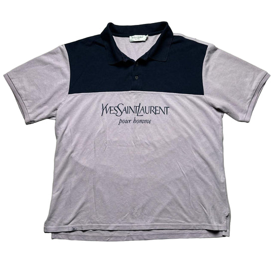 YSL Yves Saint Laurent Vintage Lavender Purple and Navy Polo Shirt (2XL)