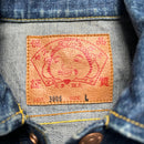Evisu Vintage Daicock Cream White Swoosh Red Stitch Denim Jacket (L)