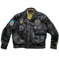 Vintage Leather Fighter Plane Pilot Brown Jacket (L)