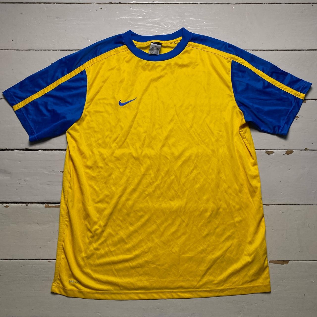 Nike Yellow and Blue Dri Fit Football Jersey T Shirt