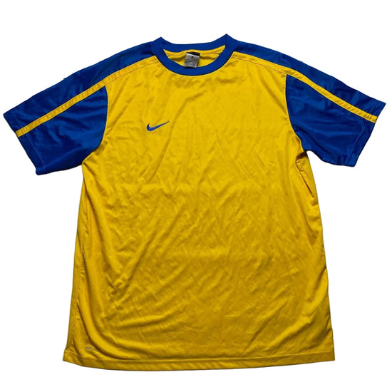 Nike Yellow and Blue Dri Fit Football Jersey T Shirt (XL)